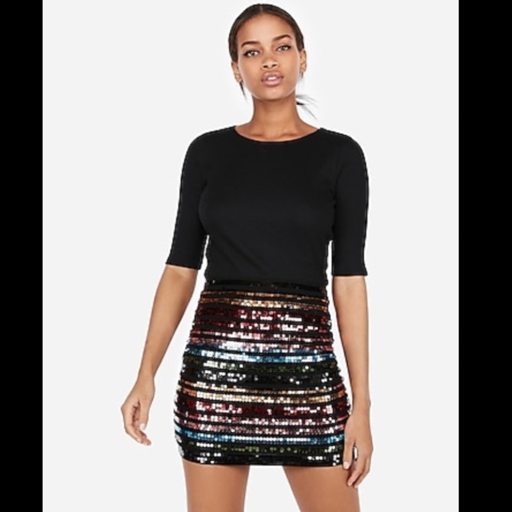 Express high waisted rainbow sequin mini skirt